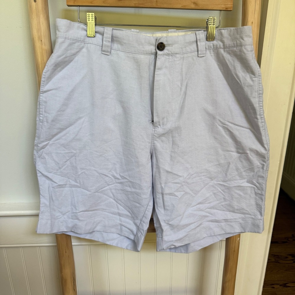 J.Crew Mens 34 Chino Shorts Light‎ Blue Oxford Cotton Flat Front 9 Inch Inseam